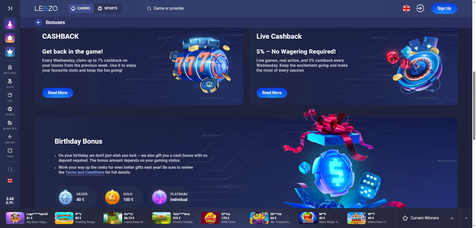 Legzo Casino tervitusboonus kuni 900&euro; ja 50 tasuta spinni