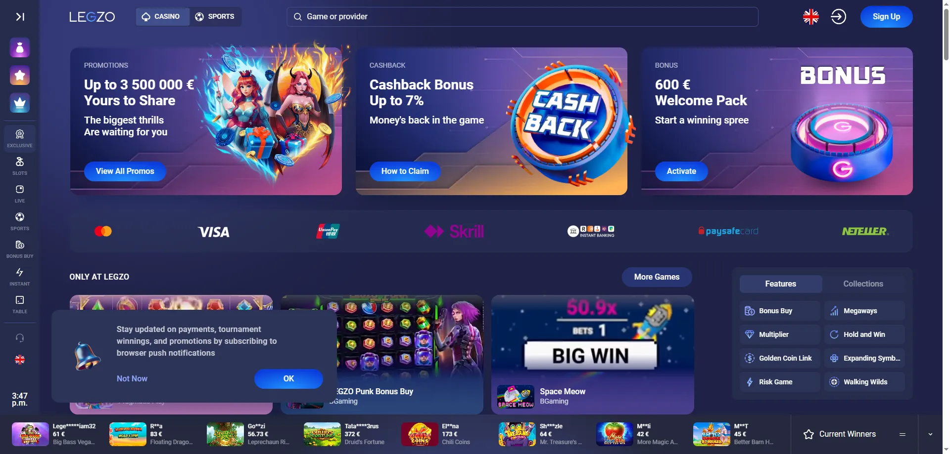 Legzo Casino avaleht &ndash; online kasiino &uuml;levaade Eesti m&auml;ngijatele