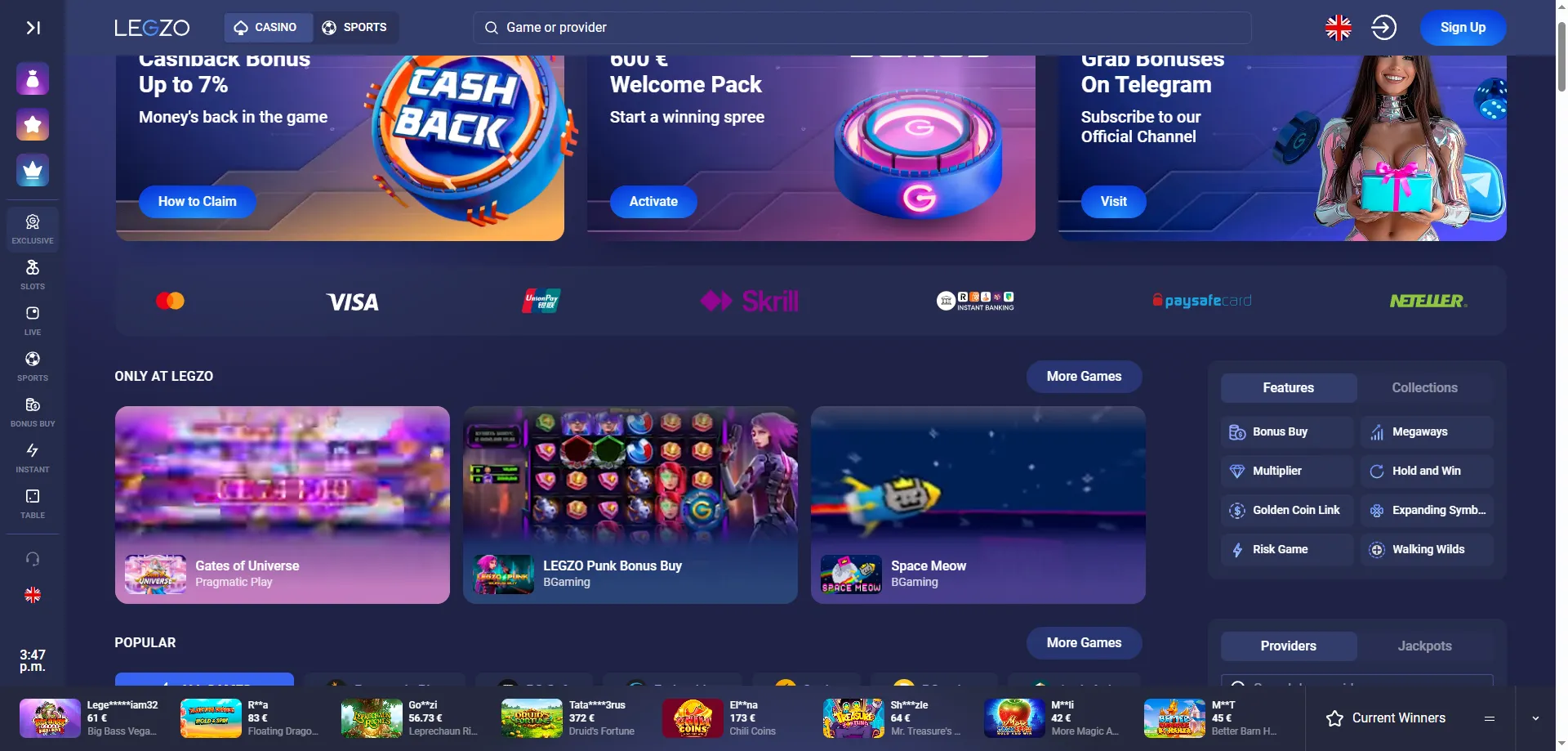 Legzo Casino sissemaksed ja v&auml;ljamaksed &ndash; makseviisid Eestis