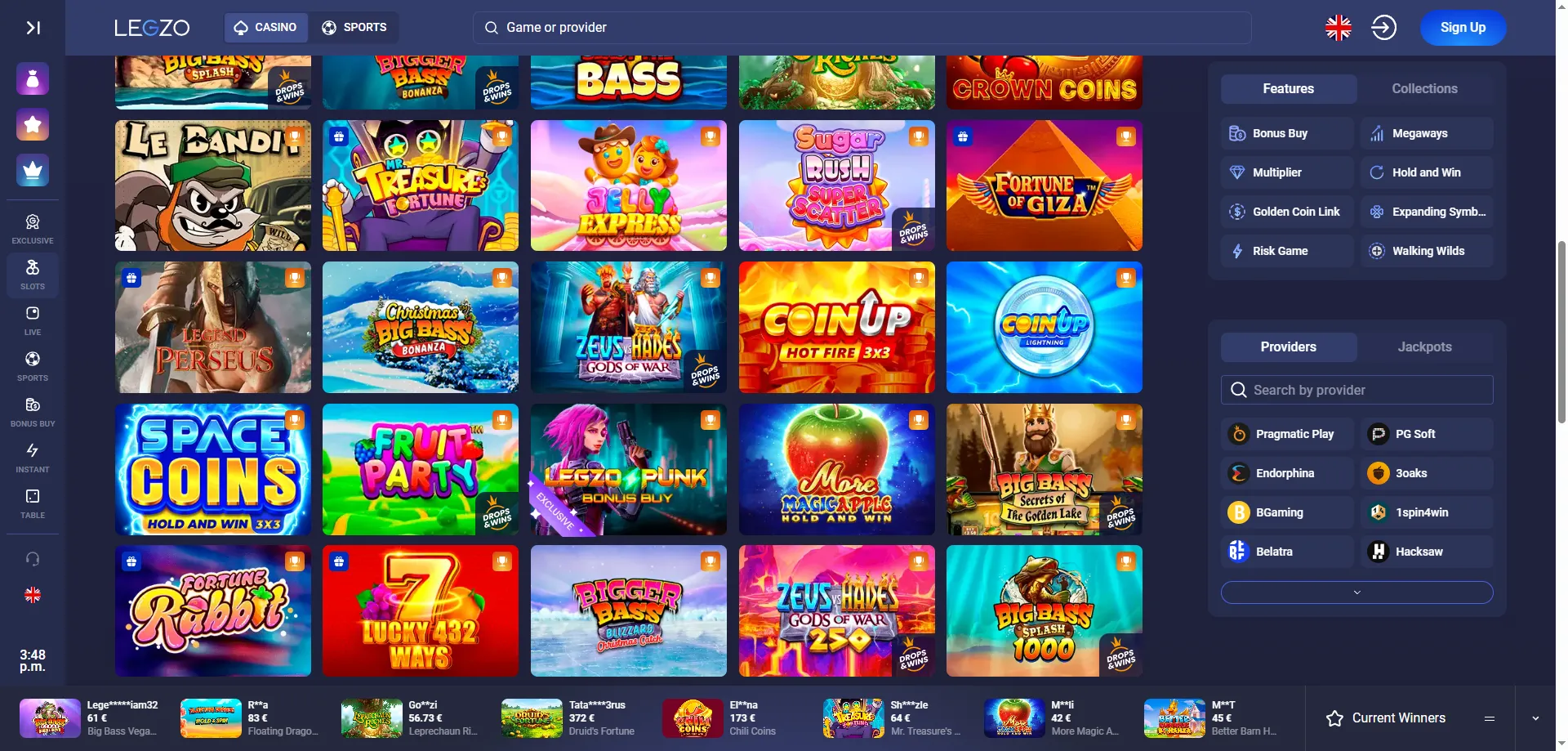 Legzo Casino slotid ja m&auml;nguvalik &ndash; &uuml;le 4000 m&auml;ngu